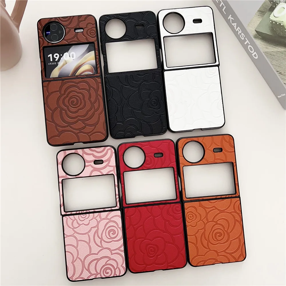 Funda de cuero con flores para Samsung Galaxy Z Flip5 4 3, funda para Motorola Razr 40ultra OPPO Find N2Flip N3Flip VIVO X Flip P50pocketS