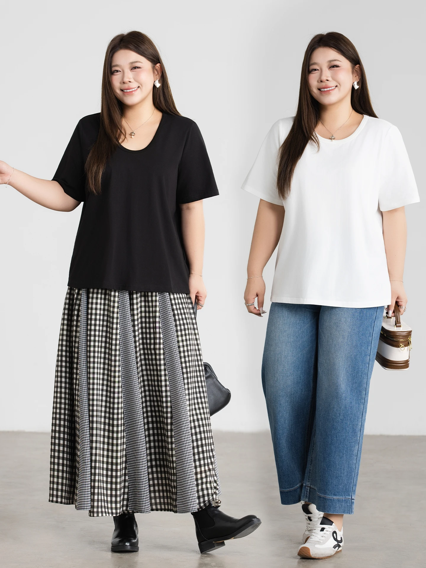 

plus Size Cotton U-Neck Short Sleeve T-Shirt Women Casual Loose Fit Basic Style Comfortable Breathable Summer Top