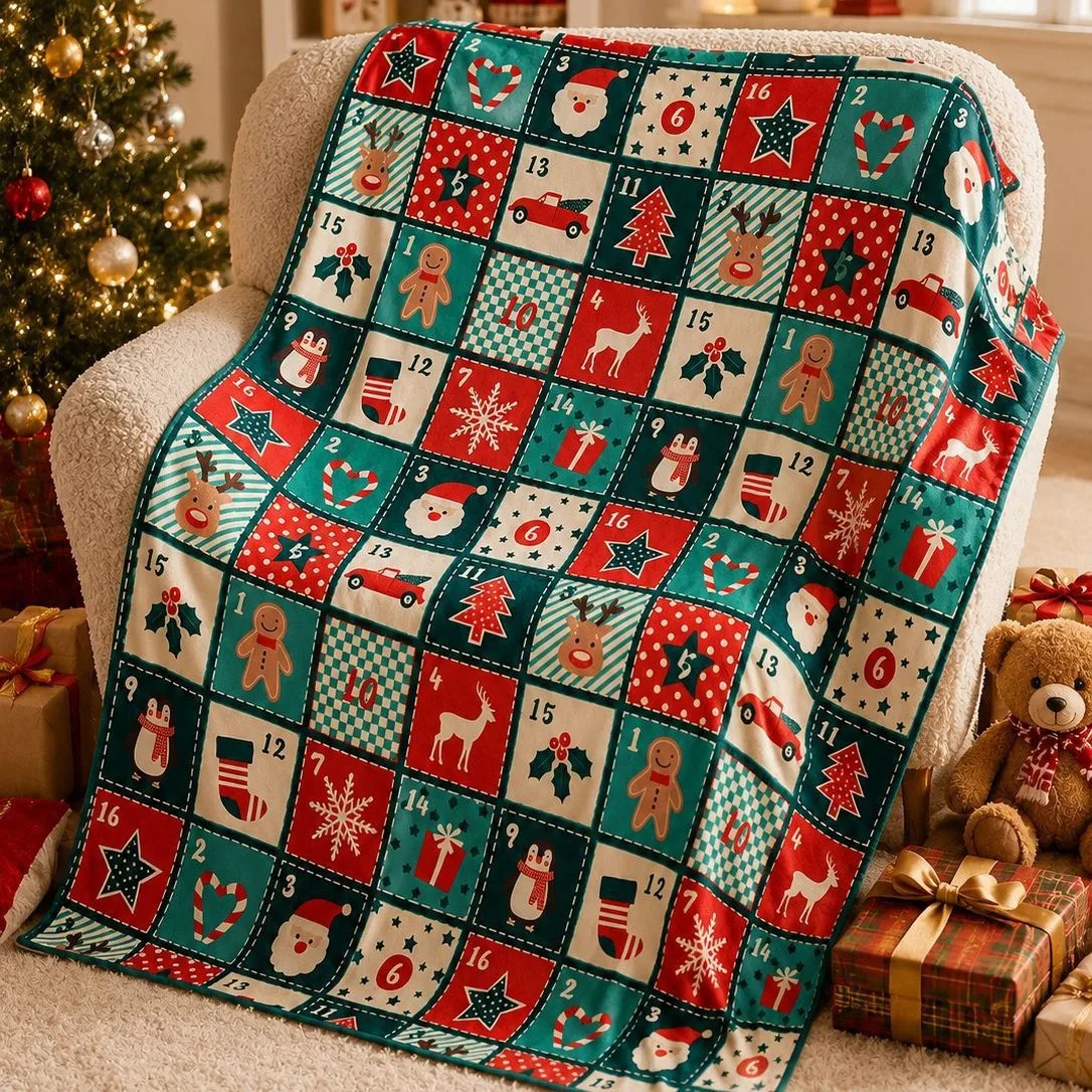 Merry Christmas Blanket Christmas Tree Gingerbread Man Red Flannel Blanket for New Year Christmas Gift for Family Nana Mon Dad