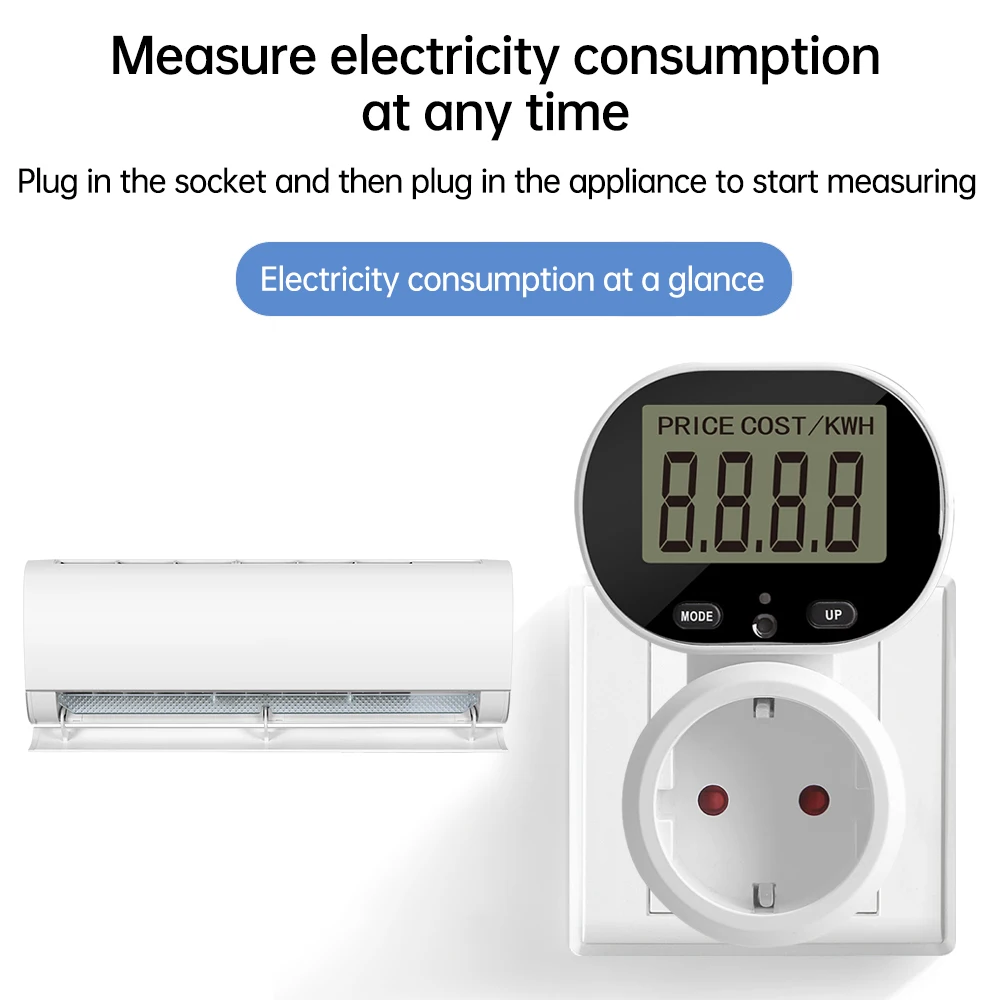 AC 230V 16A Digital Power Meter Power Monitor Smart Electricity Socket Rotatable LCD Screen With Power-off Memory Function