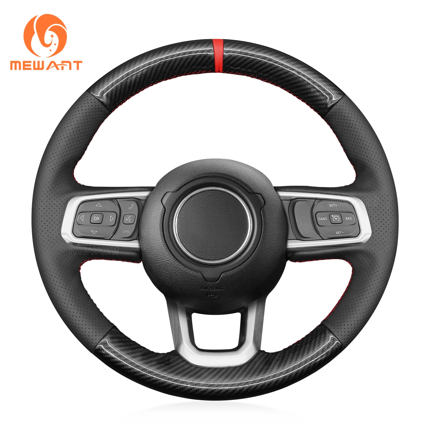 MEWANT Carbon Fiber Black Leather Car Steering Wheel Cover for  Jeep Gladiator (JT) Wrangler (JL) Wrangler Unlimited