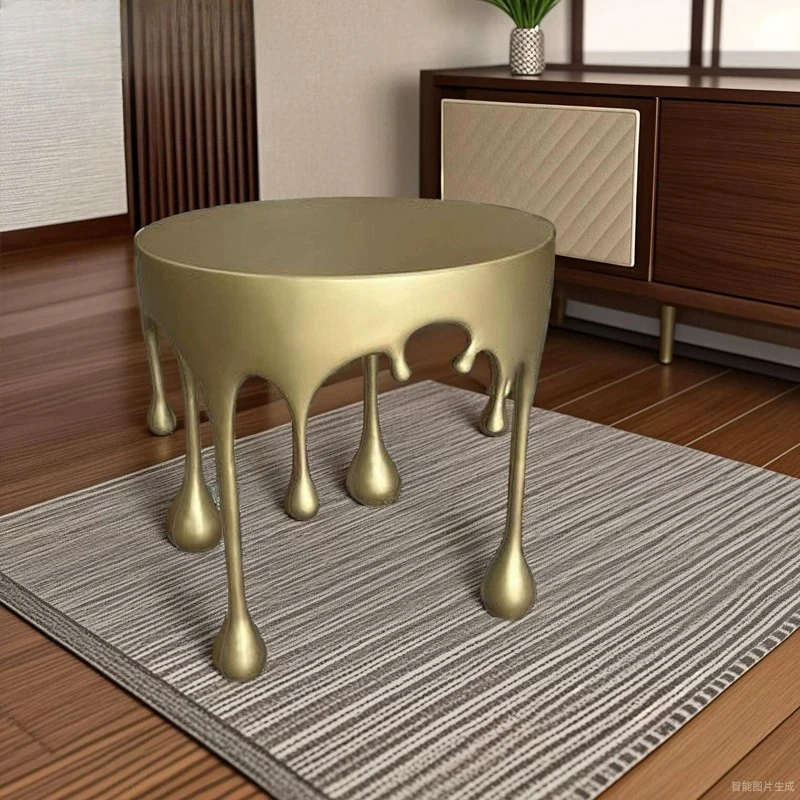 Italian light luxury Nordic designer light luxury fiberglass water drop coffee table brass paint edge table simple entrance
