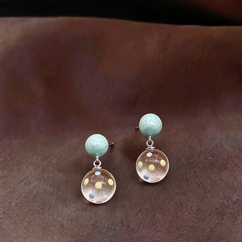 Sommer 2026 Makronenfarbene Polka-Dot-Transparente Runde Kugel-Ohrringe Damen Modeschmuck Vielseitig Luxuriös Leichtgewicht – Detail 3