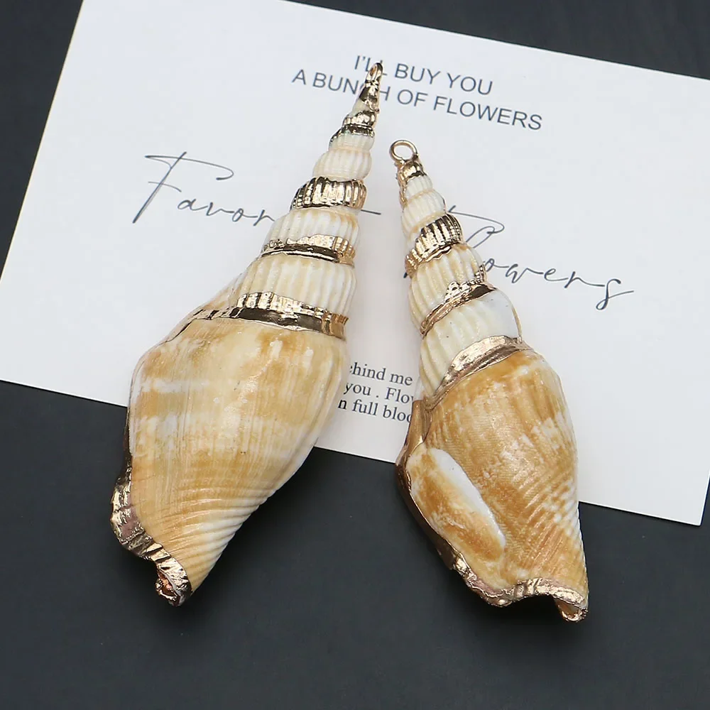 

Niche Natural Freshwater Yellow Long Conch Shell Electroplated Single-hole Pendant Handmade DIY Accessory Necklaces Earrings