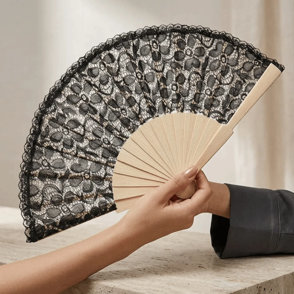 Antique Style Lace Hand Fan Portable Handmade Vintage Lace Fan Decorative Fan Lightweight Women's Folding Fan Dance Performance