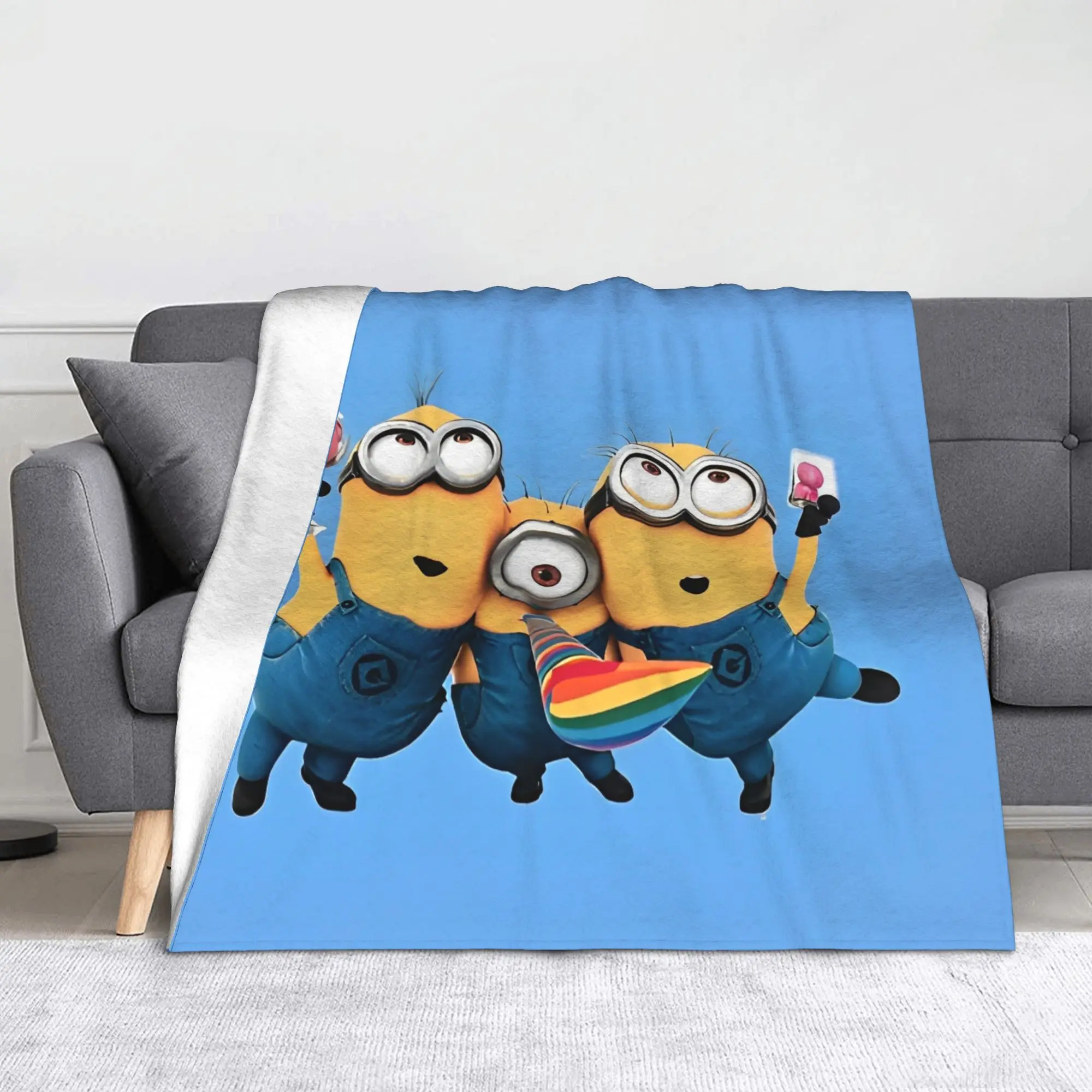 

Cute Minions Blanket Flannel Cartoon Funny Comedy Super Soft Throw Blankets for Bedroom Sofa Bedspread