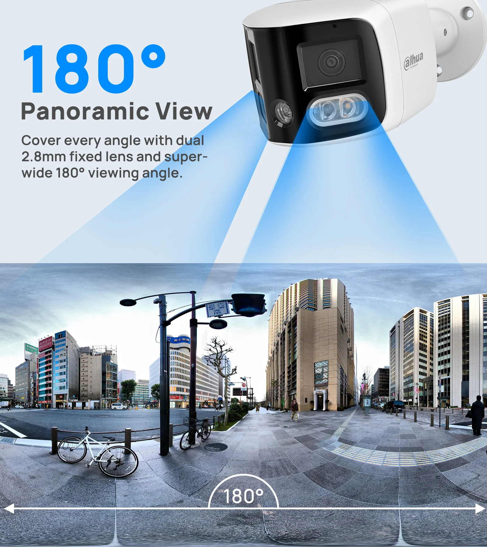 داهوا IPC-PFW3849S-A180-AS-PV 2x4MP TiOC Duo الربط 180 °   زاوية واسعة ثابتة البؤرة رصاصة WizSense كاميرا شبكة مراقبة إنذار الصوت I/O