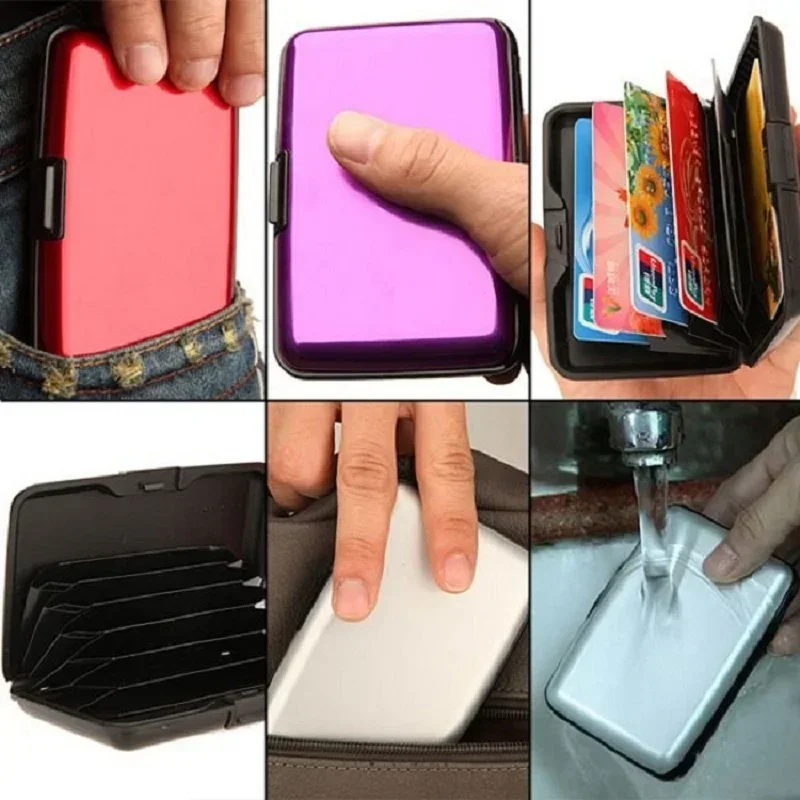 Glossy Multicolored Pocket Waterproof Wallet Business ID Credit Card Purse Cash Holder Aluminium Alloy(Outer) + Plastic( Inner)
