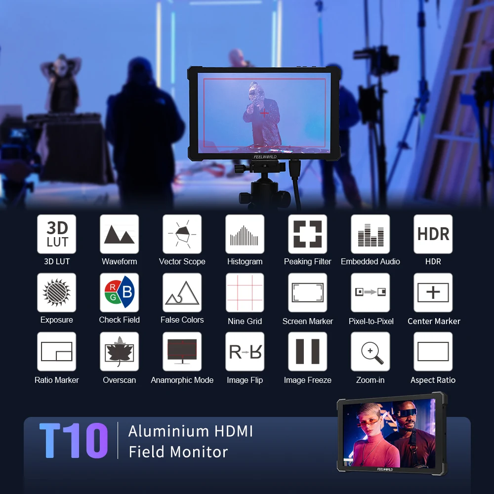 FEELWORLD T10 10.1 بوصة 4K HDMI SDI Dslr مراقب ميداني ألومنيوم شاشة تعمل باللمس DSLR شاشة كاميرا