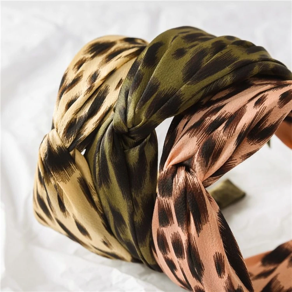 New Wide Edge Leopard Print Headband Face Satin Cross Hair Bands for Women Hair Accessories Wholesale