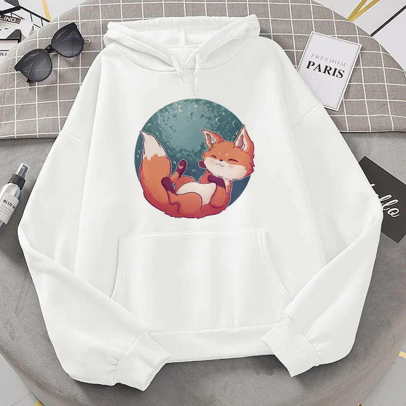 Winter Fall Cute Fox Printed Women Hoodies Sweatshirts Hipster Hoodie Kawaii Aesthetic Harajuku Graphics Clothing Tops Female