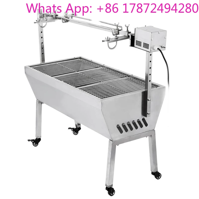 40KG / 88LBS Electric Roaster Grill 2 in 1 BBQ Rotisserie Grill W/ Lockable Wheels for Roasting Sheep Turkey Beef Fish