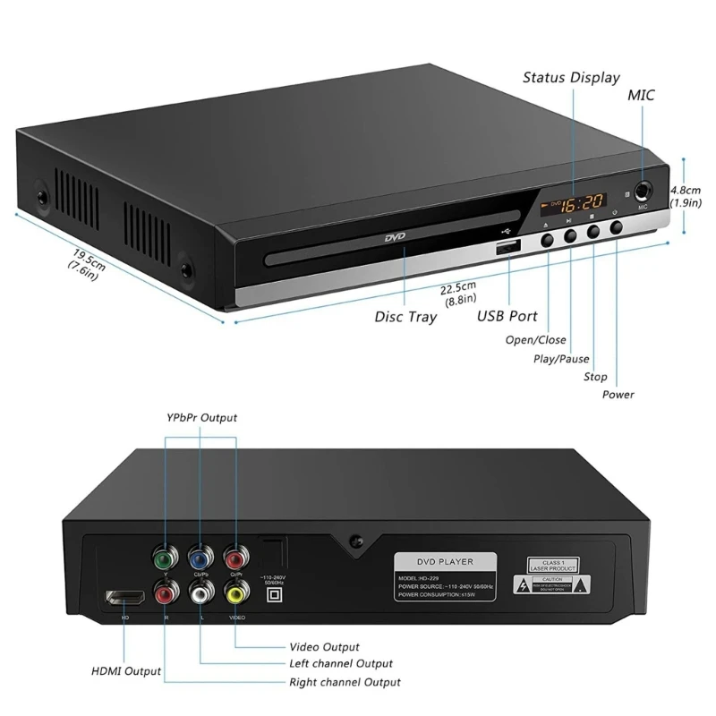 Reproductor multimedia de DVD 1080P para TV, sistema estéreo para el hogar, HDMI, AV, SVCD, CD RW gratis para todas las regiones