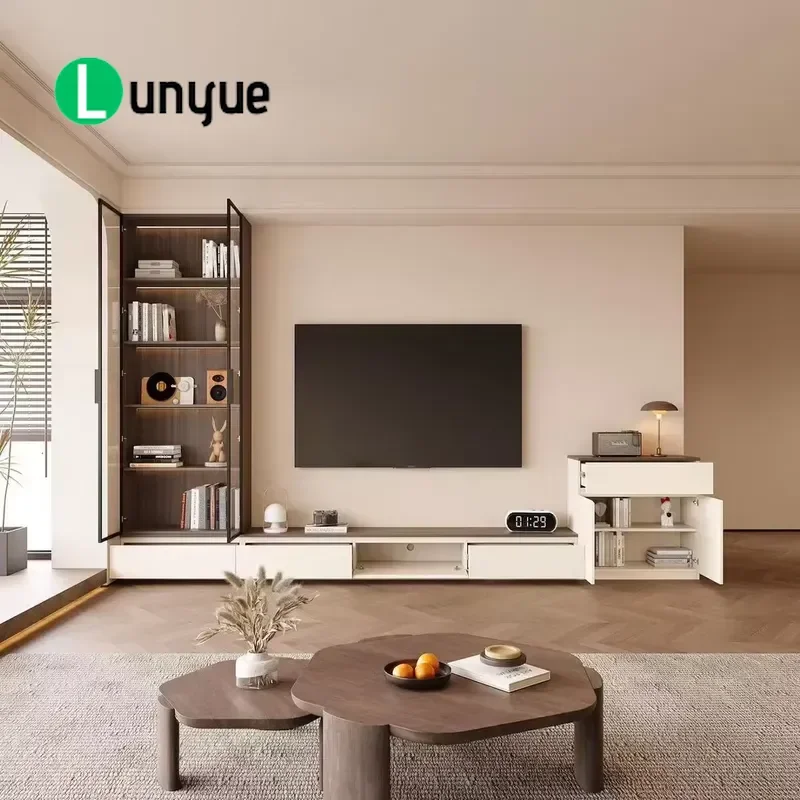 Custom L Shaped Floor to Ceiling Modern TV Cabinet Integrated Wall Mounted Storage Unit for Living Room Hotel Furniture