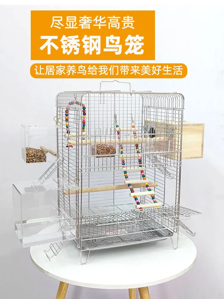 Parrot Cage Stainless Steel Bird Cage Household Horizontal Thread Xuan Phoenix Tiger Skin Reproduction Luxury Villa Ea