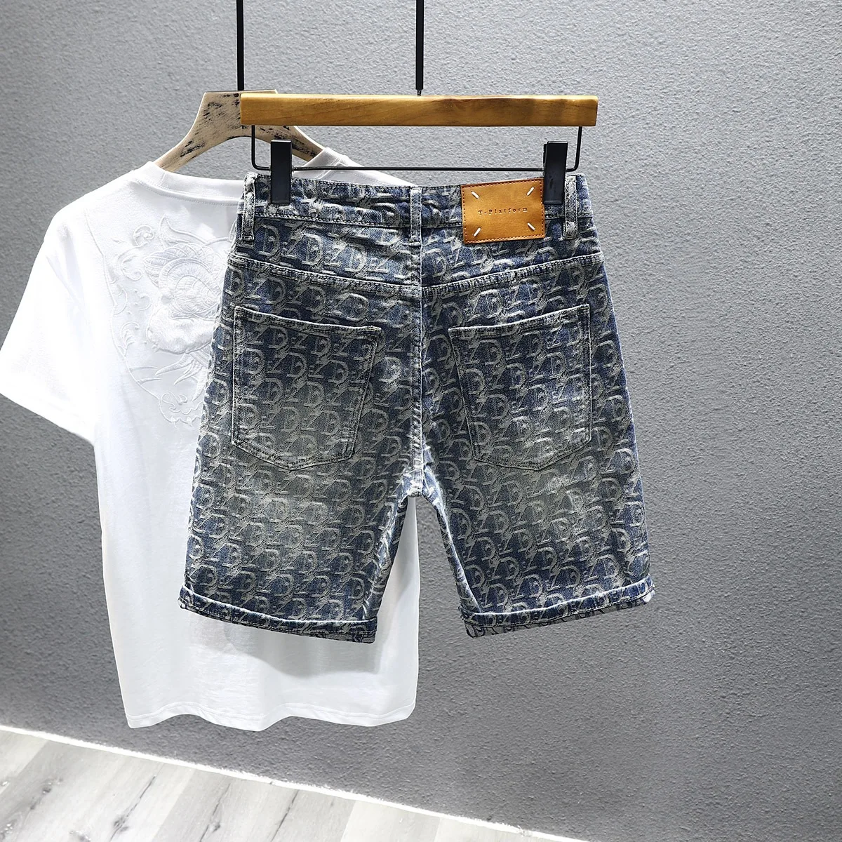 New Fashion Men Jacquard Vintage Denim Shorts Jeans Male Stretch Casual Trendy Denim Shorts Top Quality Man Cotton Jeans Shorts