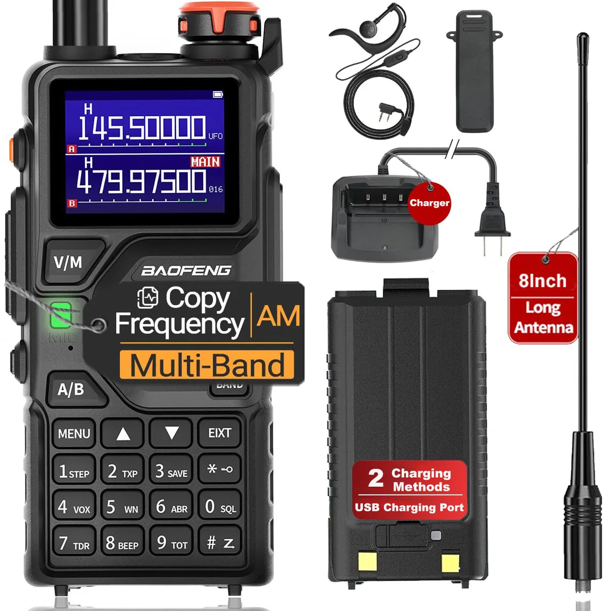 

Baofeng K5 Plus Long Range Walkie Talkie 10W High Power Six Band Portable Two Way Ham Radio for Outdoor Type-C Charging NOAA