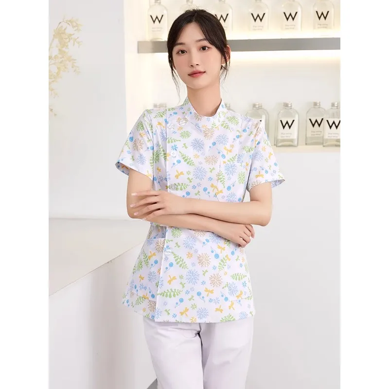 Conjunto de uniformes de enfermería para el cuidado de mascotas, ropa de trabajo Unisex con estampado de flores, trajes médicos, Tops y pantalones