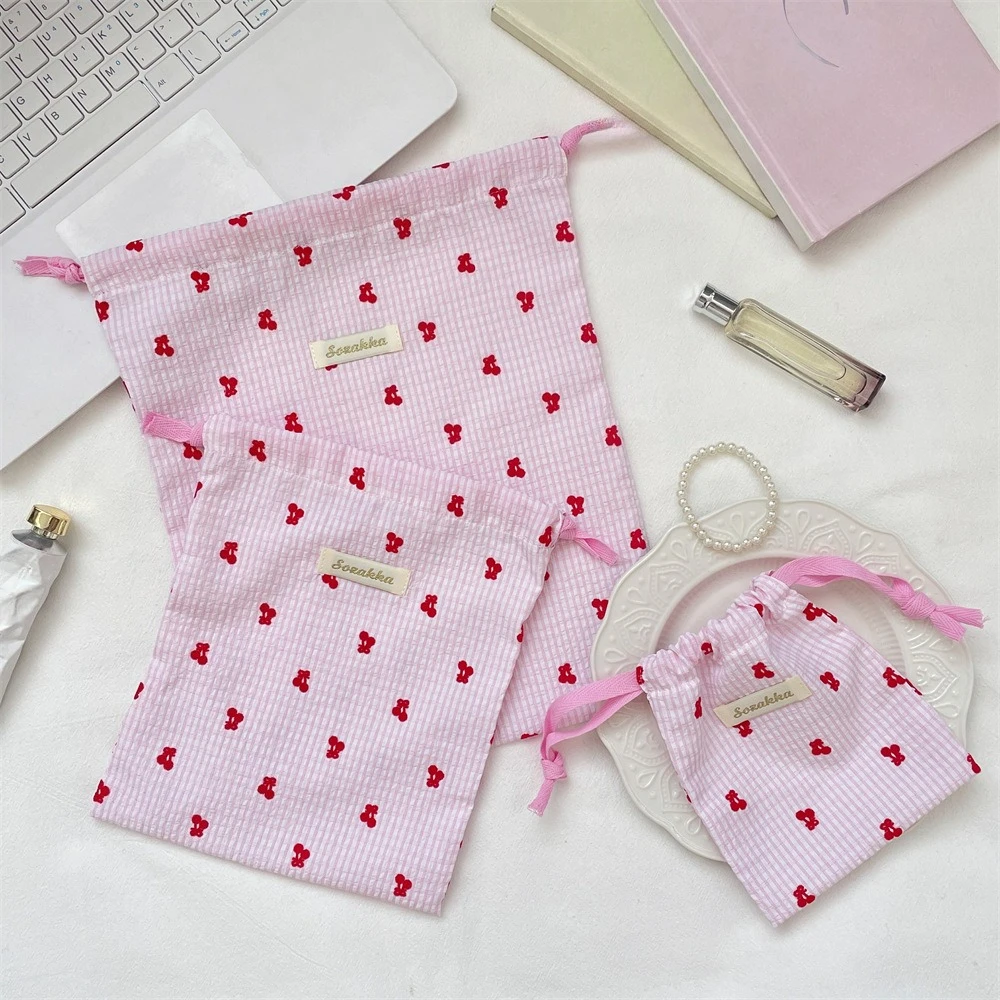 New Plaid Storage Drawstring Bag Women Cosmetics Lipstick Storage Pouch Cute Makeup Bag Christmas Gift Candy Jewelry Organizer