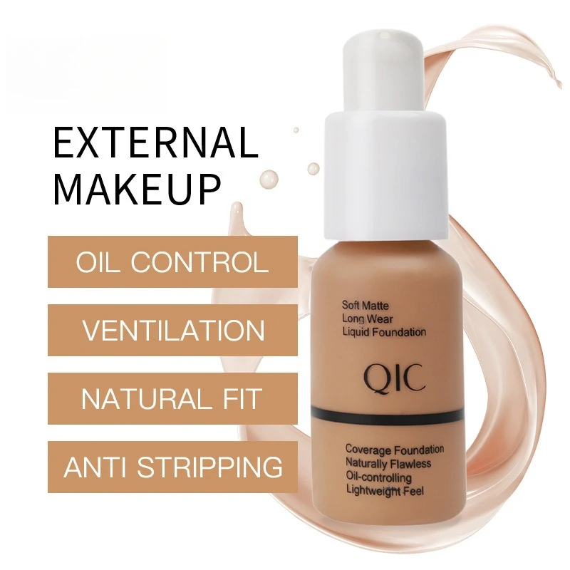 30g Liquid Foundation คอนซีลเลอร์ Natural Matte Oil Control ยาวนานกันน้ํา Oil-Control Face ธรรมชาติ 5 สี