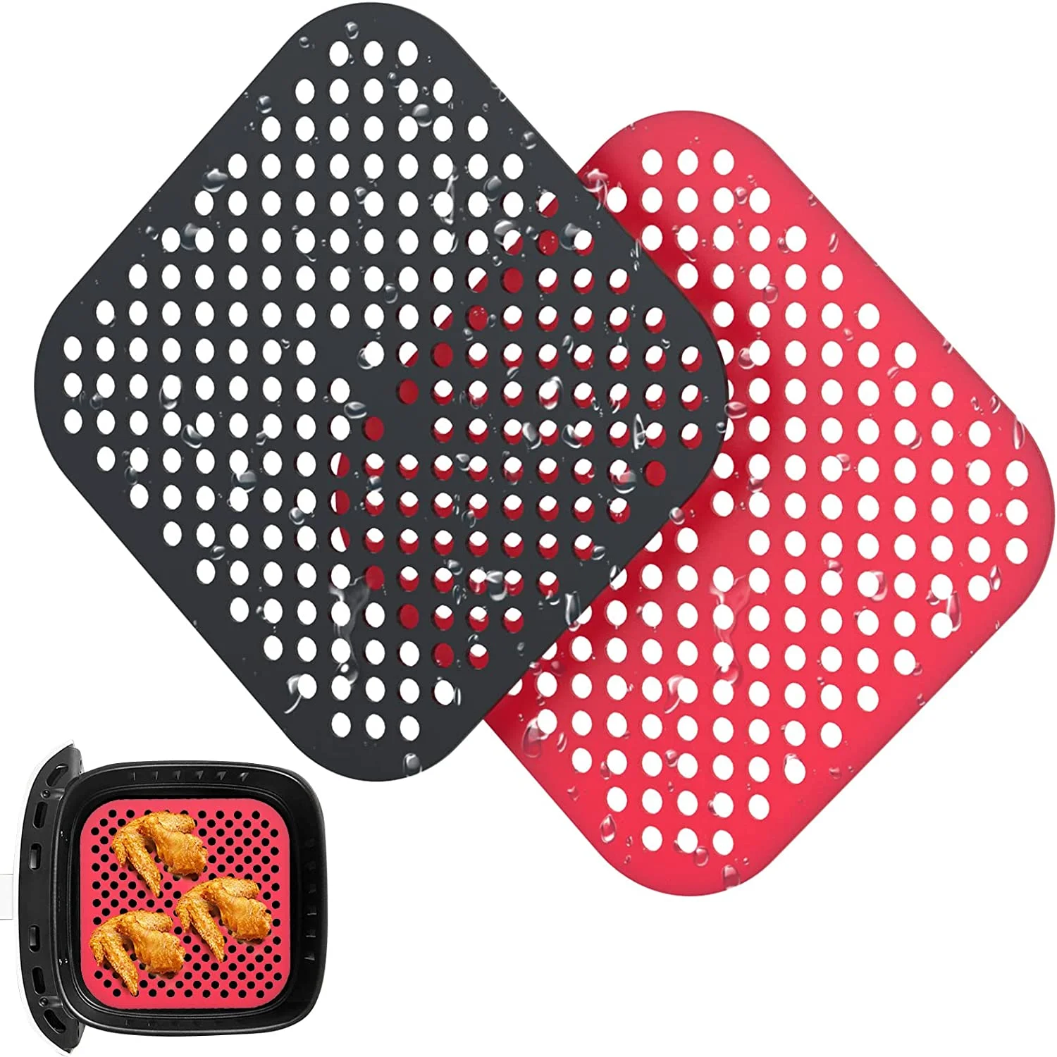 Square Reusable Air Fryer Liners Non-Stick Silicone Mats Resistant Heat Easy to Clean Steamer Liners for Kitchen Baking