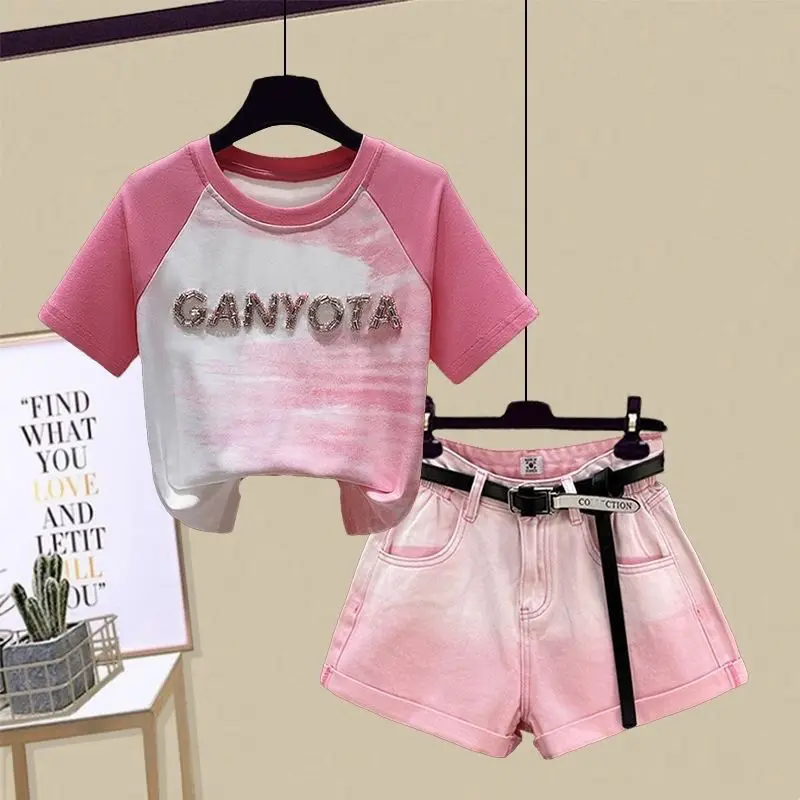 

Teenage Girls' Clothing Set New Summer Short sleeved T-shirt Shorts 2PCS Two piece Children's Fashionable Set