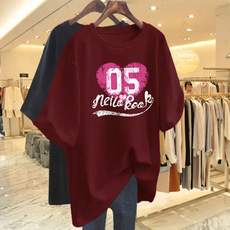 

Summer Chic Digital Letter Print Basic T-shirt Women Casual Loose O-neck Short Sleeve Cotton Top Tee Elegant Pullover 45-105Kg