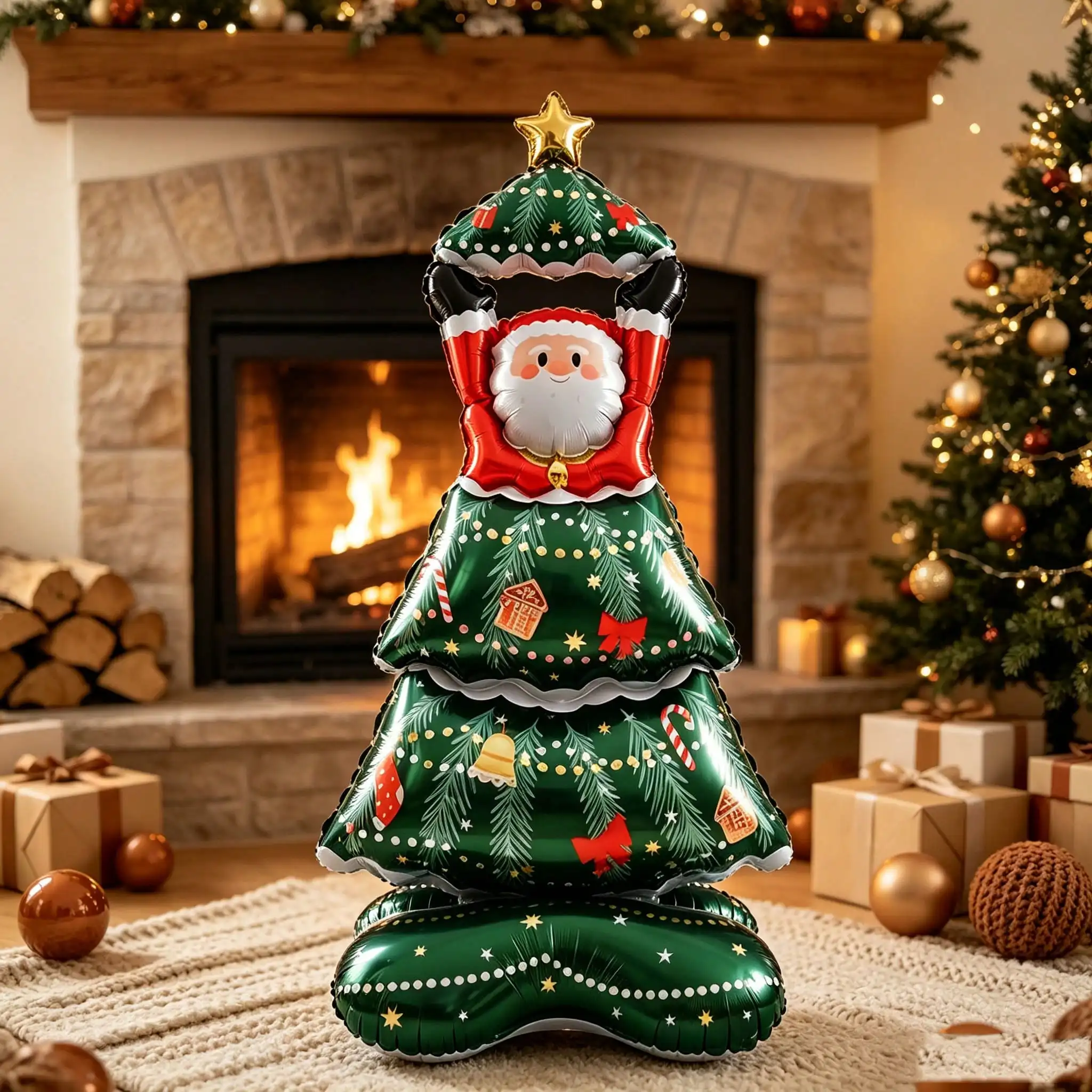 1pc 150cm Extra Large Standing Santa Claus Tree Shaped Cartoon Foil Balloon, Suitable For Christmas Party Decoration