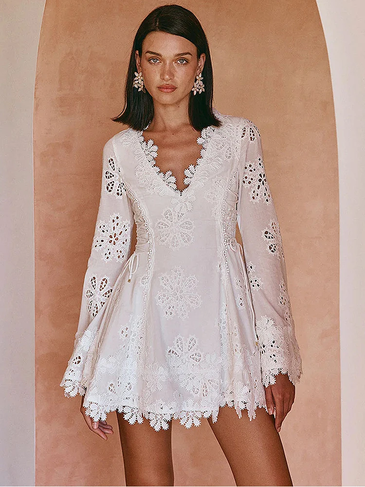 

Высокое качество, однотонные вышитые платья нестандартной формы, весеннее женское облегающее платье на молнии с длинными рукавами, осеннее мини-платье с высокой талией и v-образным вырезом