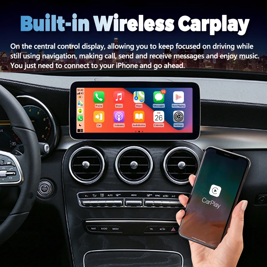 GPS Car Video Player 2.8GHZ Qualcomm Processor Android Screen CARPLAY Stereo For Benz C CLASS C200 W205 C250 C180 C260 2019 2021