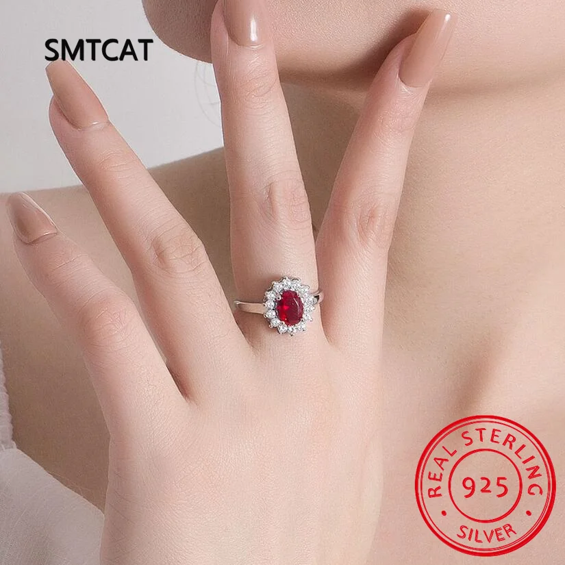 الأميرة ديانا روبي خاتم الخطوبة 925 فضة جوهرة الميلاد AAAA تشيكوسلوفاكيا الملكي خواتم الزفاف للنساء اكسسوارات الزفاف #1