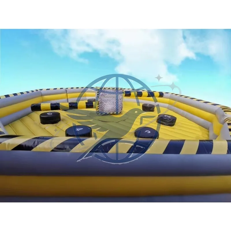 8-Person Interactive Inflatable Wipe Out  for Commercial Park Use Yellow PVC Material