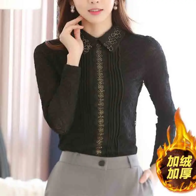 Office Lady Fashion Slim Lace T-shirt Spring Autumn New Female Clothing Tees Doll Neck Solid Casual Elegant Long Sleeve Tops