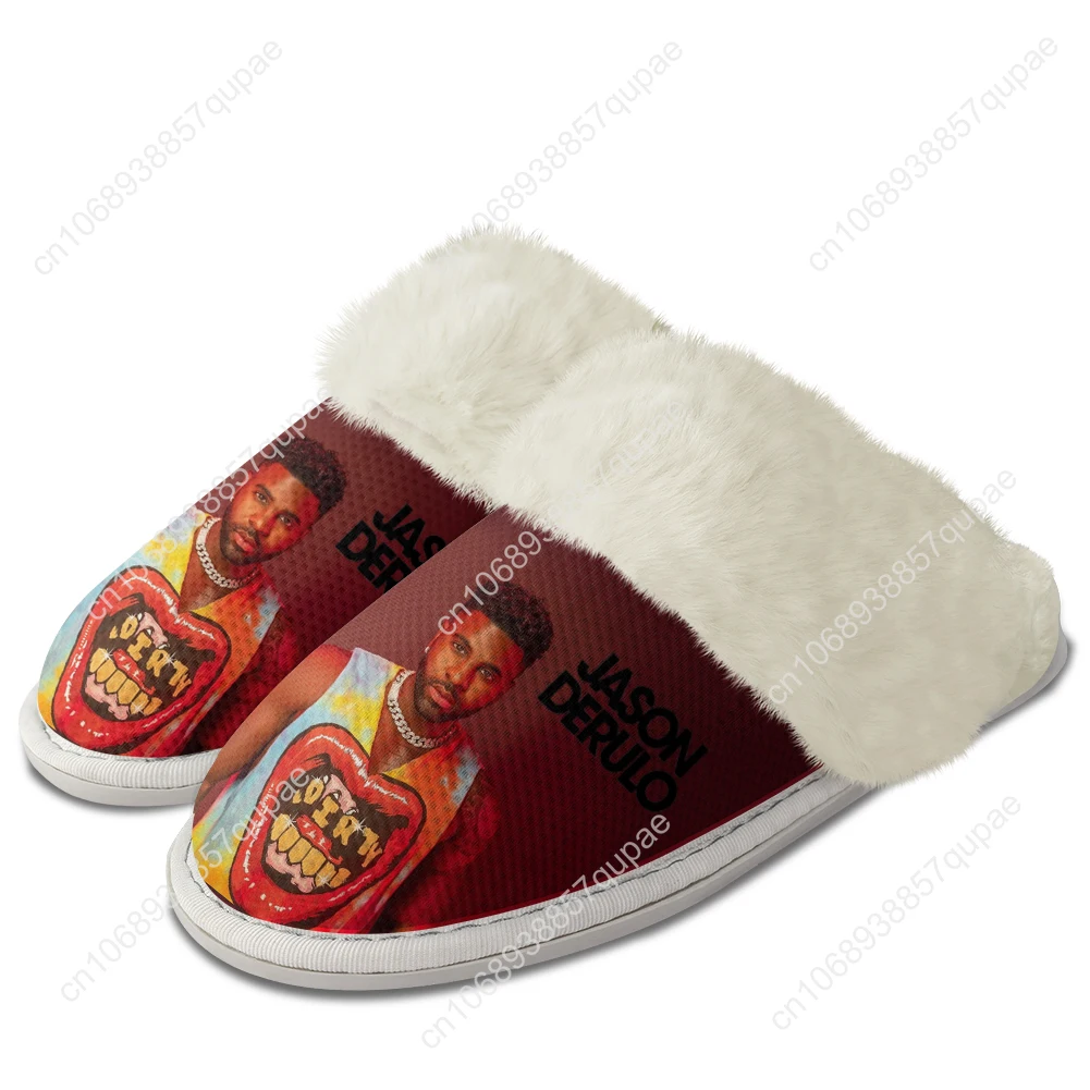 Jason Derulo Plush Slippers Keep Warm Shoes Music Singer Mens Womens Home Cotton Bedroom Customized Thermal Lightweight Slipper