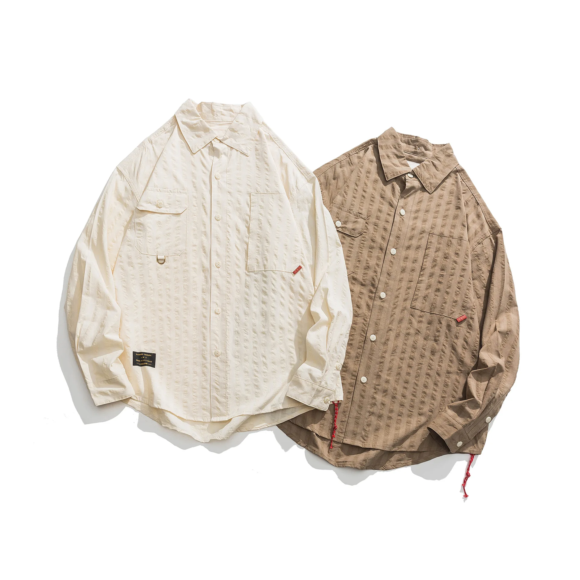 

Chigu autumn and winter Japanese retro loose striped long-sleeved shirt oversize embryo color shirt