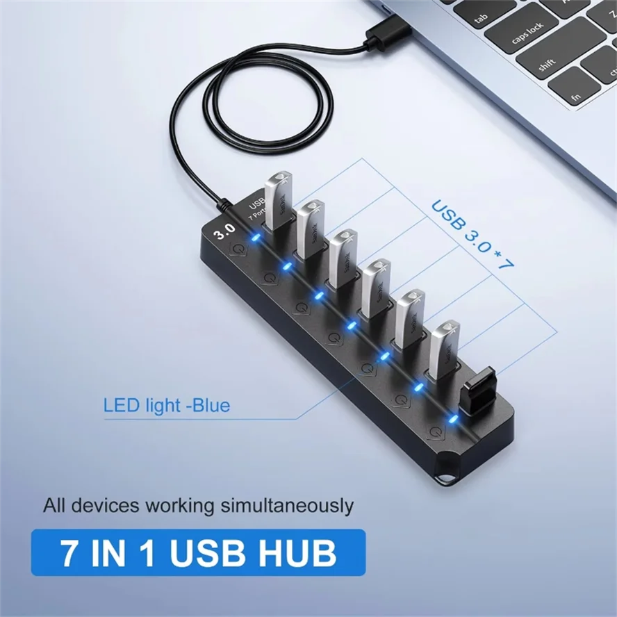 USB 3.0 Power Adapter 4/7 Port Multi USB Splitter Hub USB Hub 2.0 Multiple Expander Switch Cable Hub Docking Stations For PC