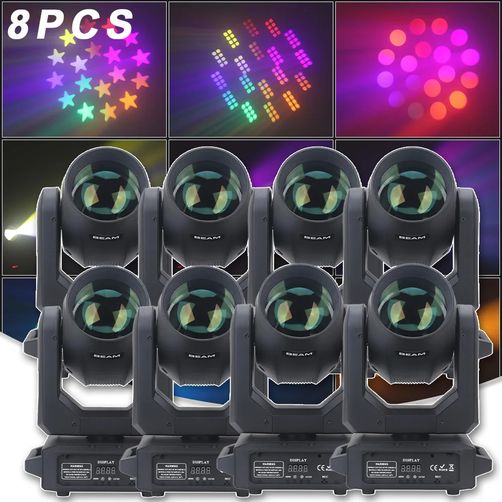 8PCS LED 200W Beam Spot Moving Head Stage Lighting 18 Prisms Rainbow Effect Dj Wedding Party Disco Gobo Club Dance Decoration