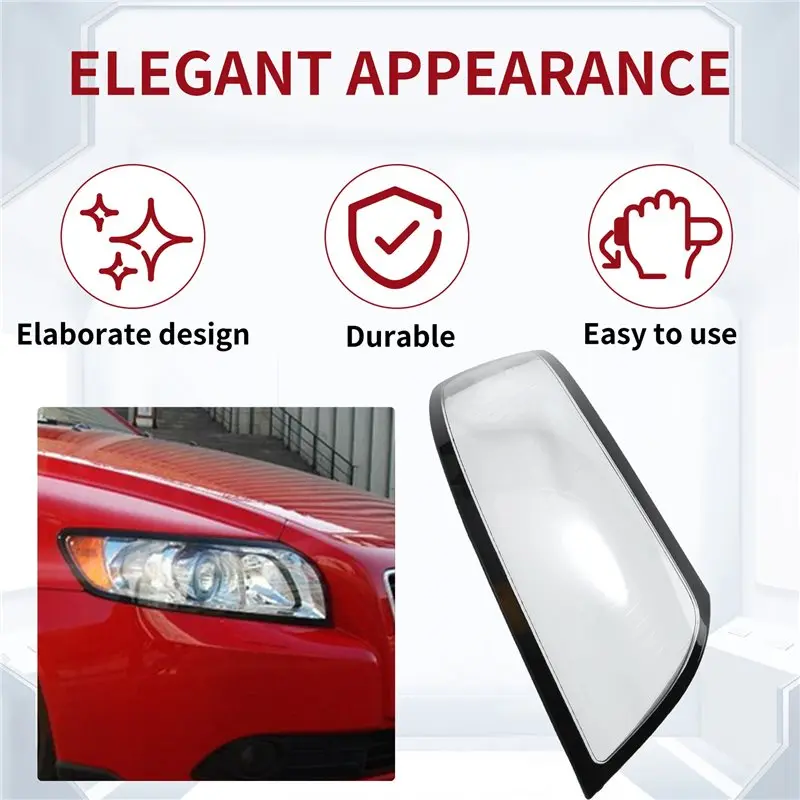 Car Headlight Lens Cover Headlamp Shell Lampshade For Volvo S40 2007-2012 Head Light Transparent Replacement Shell-N30R