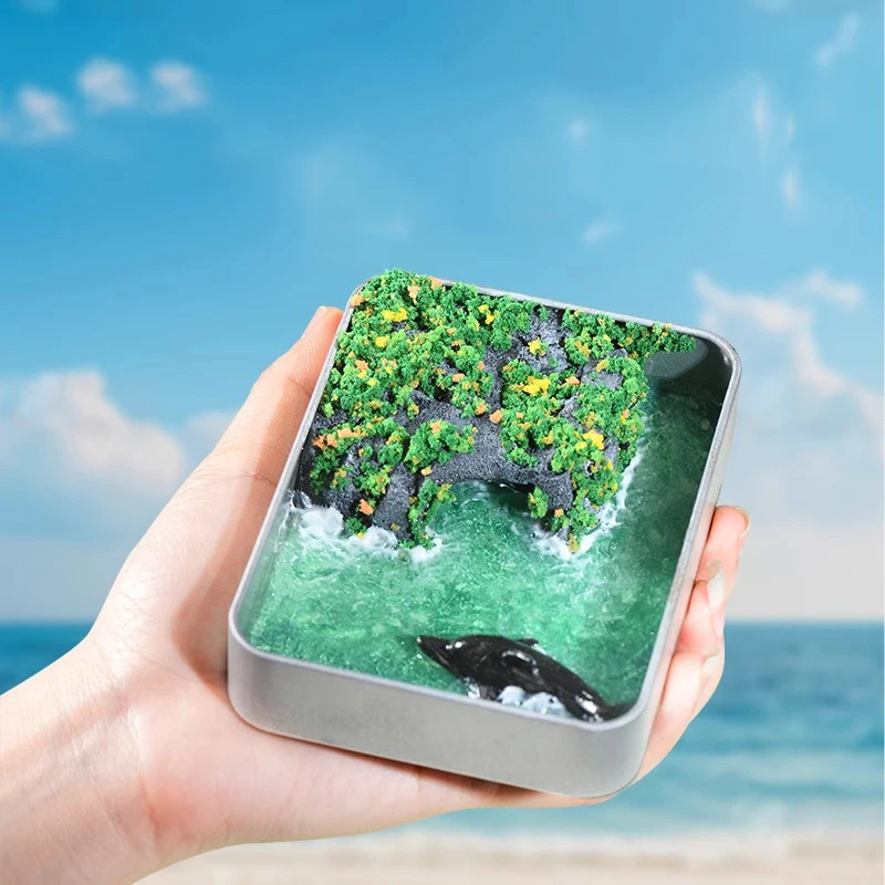 수제 미니어처 디오라마 레진 바다 파도 해변 에폭시 공예품 데스크탑 디스플레이 선반 장식 DIY 키트 홈 오피스 선물