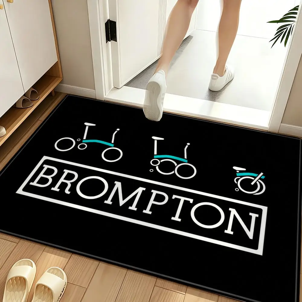 Minimal Folding Bicycle Cycling Line Art Graphic Floor Mat Soft Flannel Non Slip Absorbent Entryway Bathroom Bedroom Garage