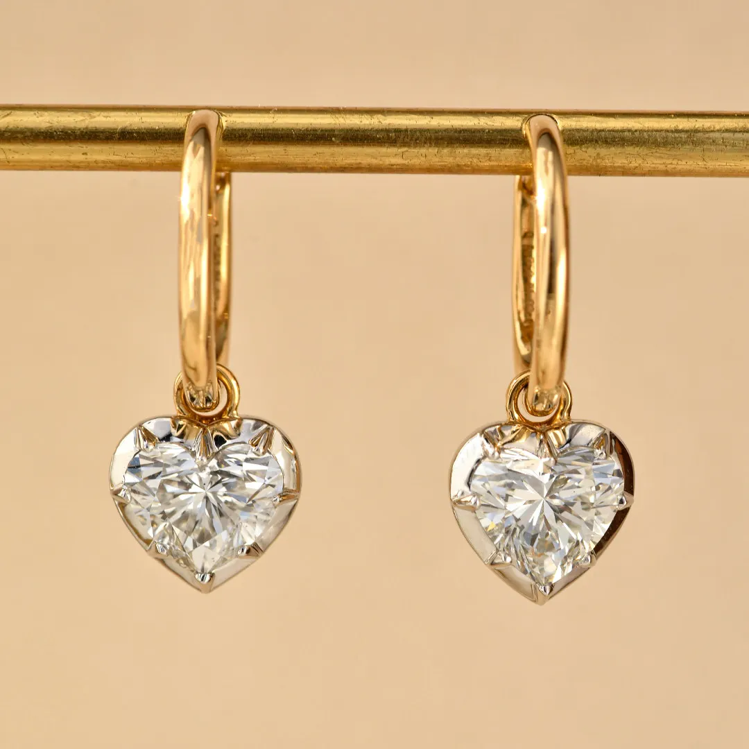 Two Tone Heart Moissanite Button Hoop Earrings, GRA Certified S925 Silver Lab Diamond Fashion Ear Jewelry
