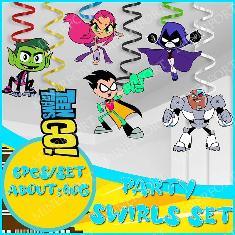 Decorações em Espiral para Adolescentes - Produtos Temáticos T-Teen Titans GO para Decoração de Aniversário e Arranjos de Festa Infantil
