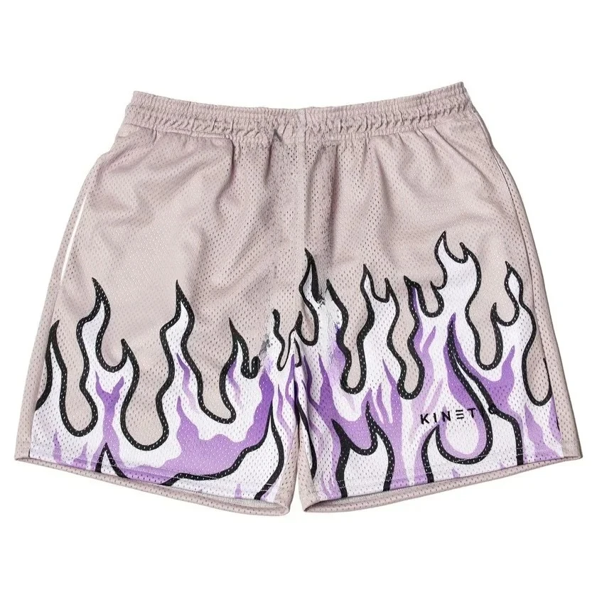 

2025 сетчатые дышащие мужские шорты для тренажерного зала, баскетбола, бега, быстросохнущие шорты, мешковатые модные шорты с пламенным принтом, летние шорты