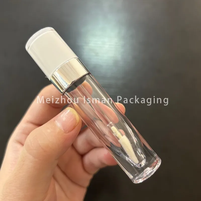 50Pcs Black White Round 4ML Empty Plastic Clear Lipgloss Wand Tube Wholesale Makeup Lip Gloss Bottle With Rose Gold Sliver Ring