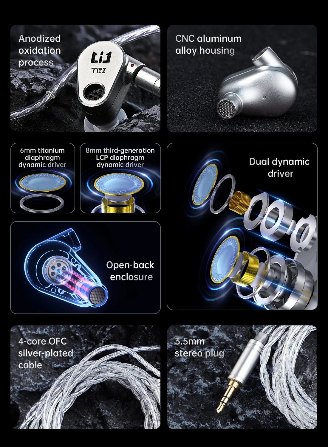 سماعات أذن TRI DRACO IEMS مزدوجة ديناميكية للسائق داخل الأذن سماعات رأس سلكية مع كابل مطلي بالفضة HIFI سماعة ألعاب رياضية