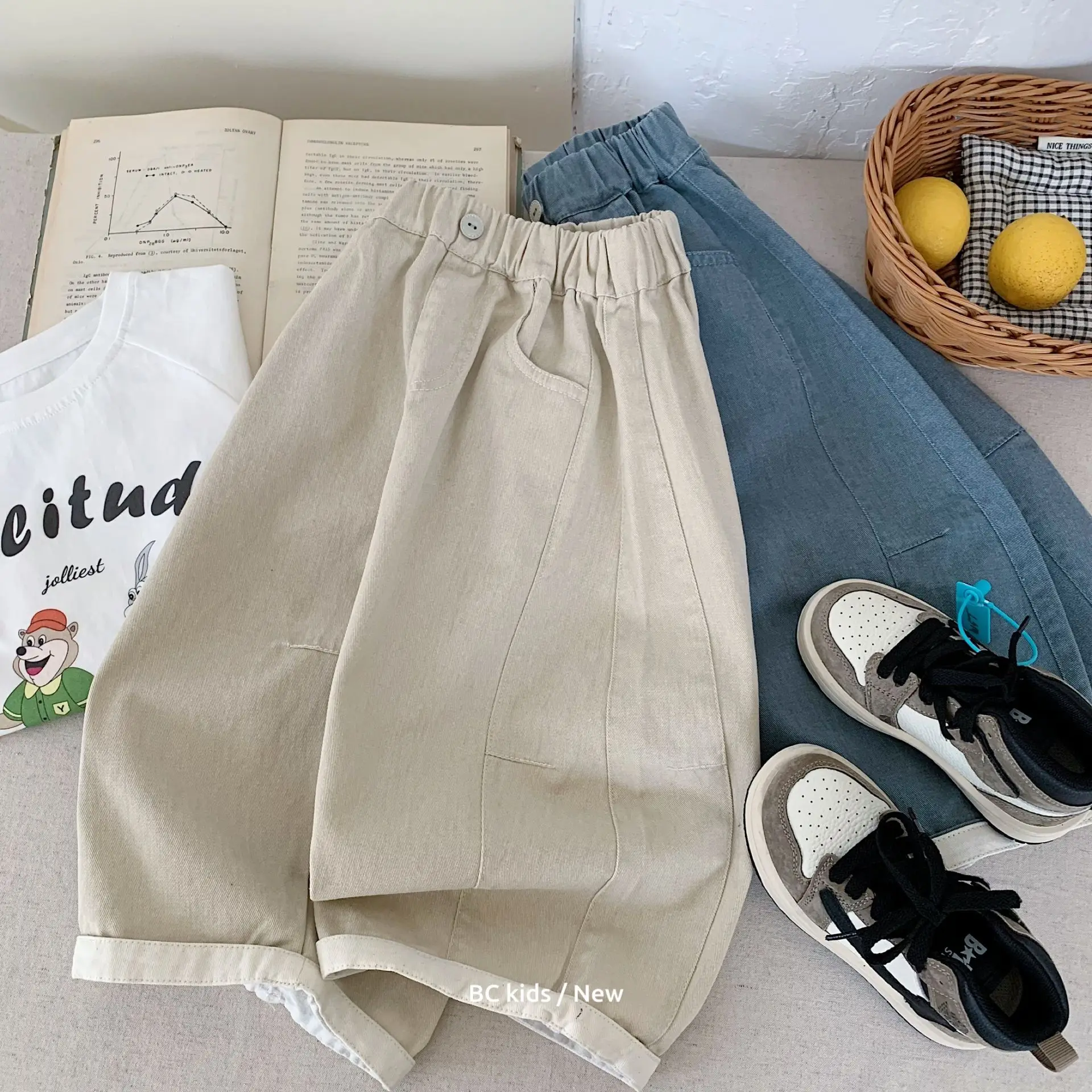 

Весенне-осенние хлопковые стильные свободные однотонные брюки с манжетами для мальчиков и девочек, школьные и уличные штаны для детей, комплект одежды, 2-10 лет