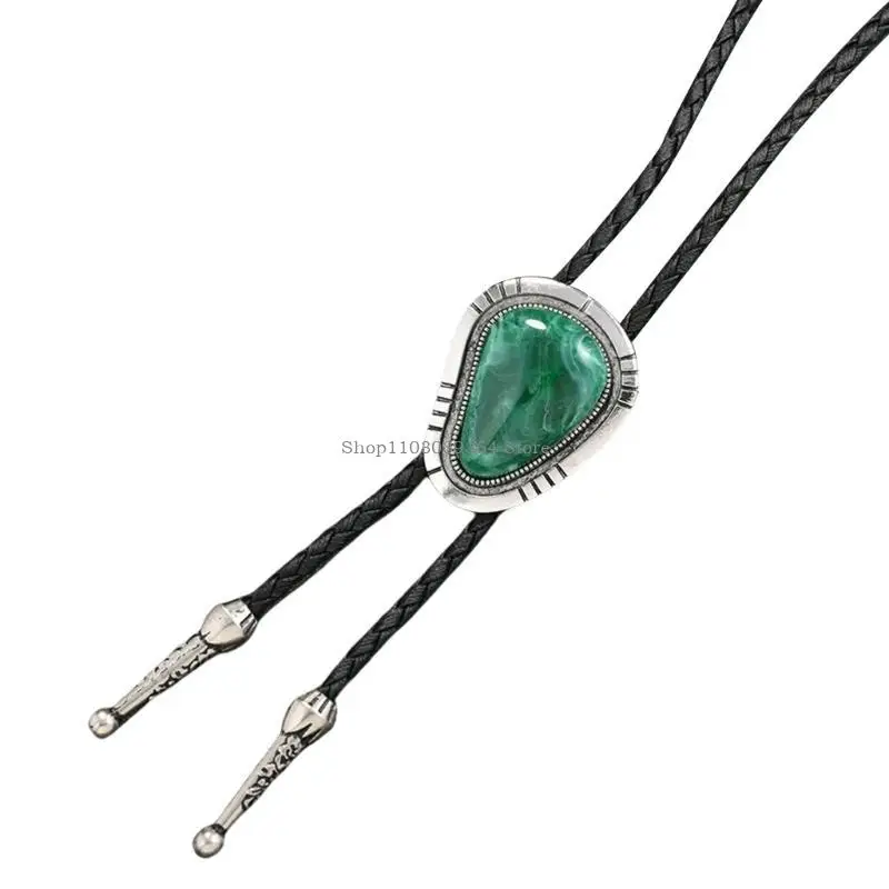 Colar couro trançado pedra cor cor irregular