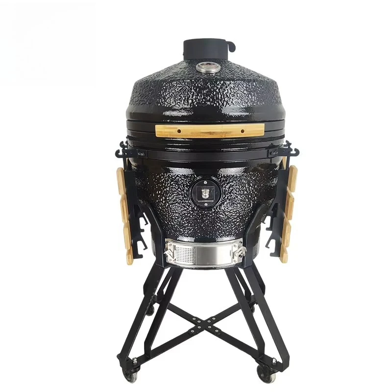 22inch  Black Stone Texture Kamado Grill Use in Backyard Family Party with Chip Feeder