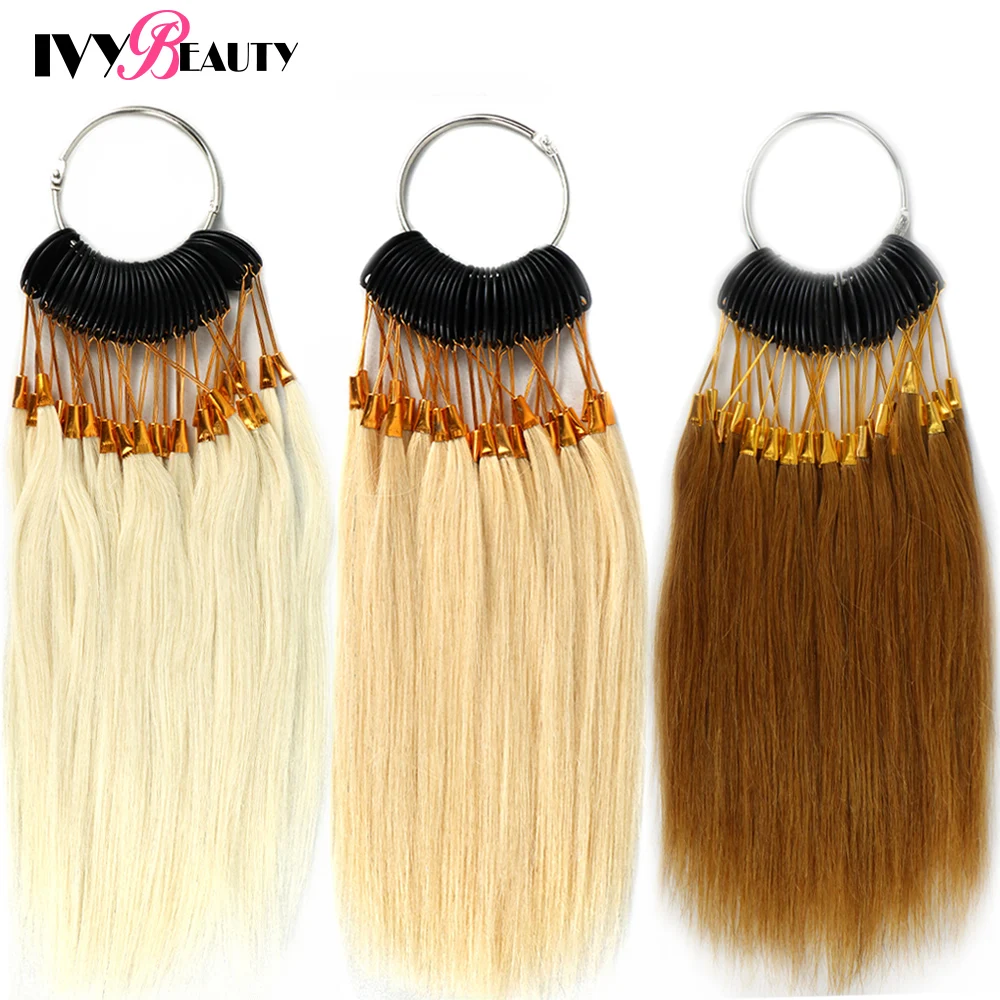 30 Strands/Set Hair Color Rings 100% Human Hair Swatches Test Color With Gold Buckles Straight Samples Hair For Salon Hairdresse