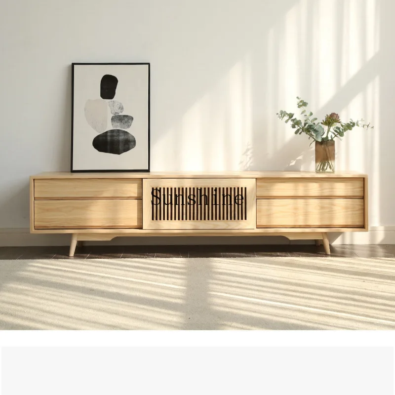 

Solid wood grille cabinet living room low storage new Chinese audio-visual cabinet
